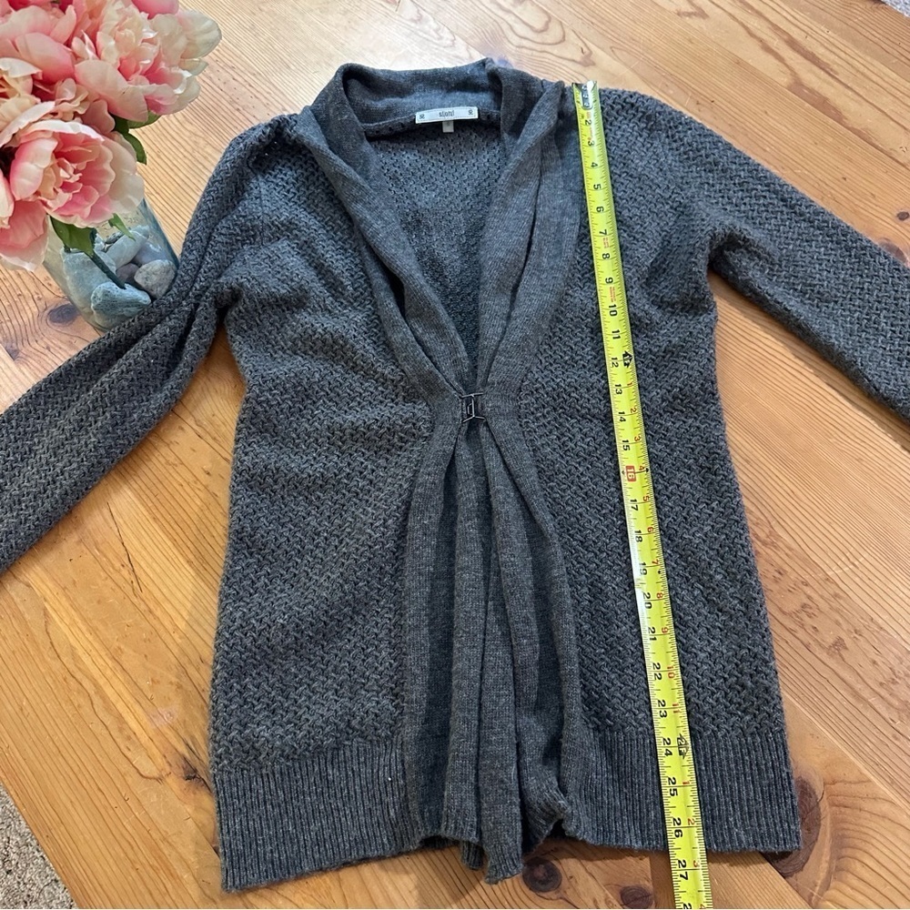 Sioni Charcoal Grey Cashmere Blend Shawl Collar Long Line Cardigan Size Small - Picture 9 of 9